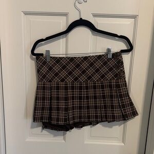 Chic Brown Plaid Skort with Buttons